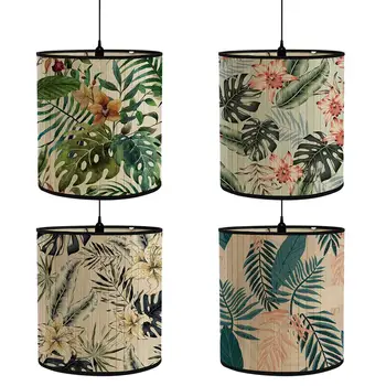 10 Стилей Ретро бамбуковых абажуров с зеленым растительным узором, Световое покрытие, украшение для дома, напольный светильник, настольная лампа