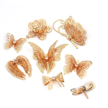 10 шт./лот, 3D украшения для ногтей с полой бабочкой цвета Шампанского, ювелирные изделия из блестящего сплава, Стразы, инструменты для дизайна ногтей 
