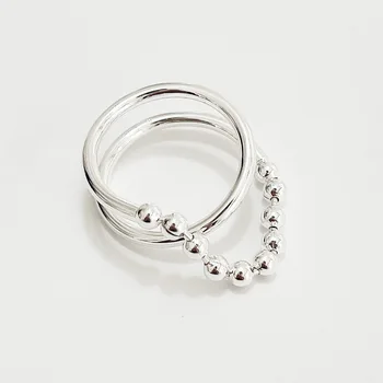 100% Твердые кольца с шариками из стерлингового серебра 925 пробы с открытой цепочкой Для Женщин, позолоченные Модные вечерние подарки в стиле ретро, Аксессуары