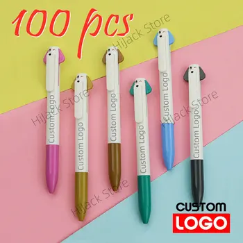 100шт Настраиваемых пластиковых ручек для собак с двойными чернилами и рекламной рекламой, Пользовательская ручка с логотипом, Шариковые ручки, Милые