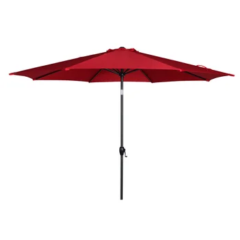 11-футовый Действительно красный Круглый Открытый наклонный рыночный зонт с рукояткой, мебель для патио, Пляжный пикник   