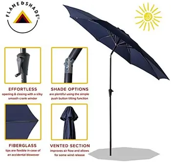 11-футовый настольный зонт из стекловолокна с ребристыми наконечниками и наклоном