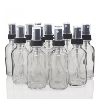 12шт 60 мл Прозрачная стеклянная бутылка с распылителем тумана, Пустая, Многоразового использования, Переносной Распылитель Духов для эфирного масла, Ароматерапии, 2 унции