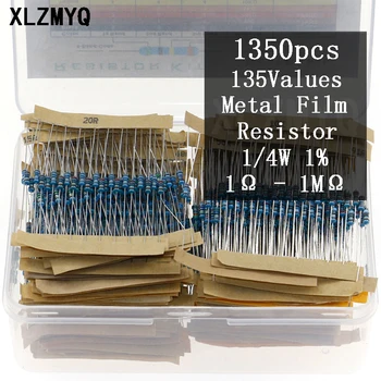 1350шт 135 Значений 1/4 Вт 1Ω - 1 МОМ Металлический пленочный резистор Ассортимент Комплект 10 100 220 330 470 1K 2,2K 4,7K 10K 100K 470K 1 М Резистор