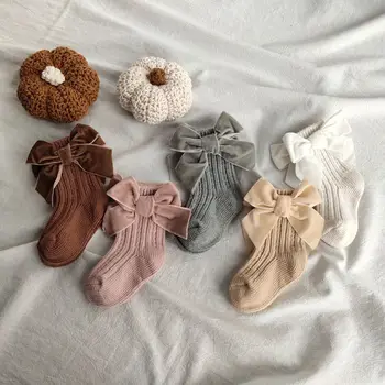 14 пар детских Коротких Носков для девочек, детские Хлопчатобумажные носки Тяжелой Вязки в стиле принцессы для малышей с бархатными бантами, Рождественские носки