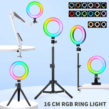 16 см 6 дюймов RGB ВидеоСвязь 15 Цветов RGB Кольцевая Лампа С Мобильным Держателем Поддержка Штатива Подставка Selfie RingLight Для прямой трансляции Видео