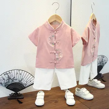 18 Стилей, китайская традиционная хлопковая Льняная блузка с вышивкой, Брюки, костюм Тан для детей, мальчиков и девочек, летняя форма кунг-фу Тай-чи