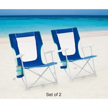 2-Pack Mainstays Складной Жесткий Подлокотник, Пляжная сумка, стул с сумкой для переноски, синий Походный стул, Пляжные стулья, Кресло с откидной спинкой