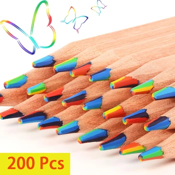200 шт. Кавайный Деревянный цветной карандаш Деревянный Радужный цветной карандаш для рисования граффити в детской школе