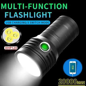 20000 мАч, супер яркий фонарик XHP120, ультра мощный светодиодный прожектор, вспышка, блок питания, встроенная перезаряжаемая лампа 18650