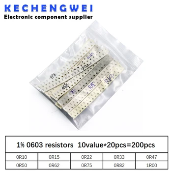 200ШТ 1% 0603 SMD резисторов в ассортименте DIY kit, 10 значение * 20шт = 200шт 1R00 R820 R750 R620 R500 R470 R330 R220 R150 R100