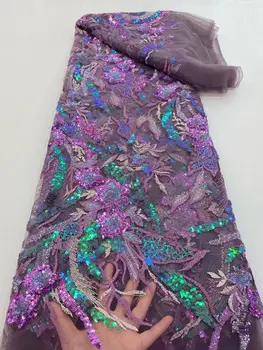2021 Модная вышивка Тюль Кружевные бусины Rhinestones Ткань Африканская Французская кружевная ткань для Шитья одежды
