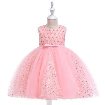 2021 Новое детское платье со звездами, яркое Золотое платье Принцессы с бантом, расшитое бисером, свадебная юбка-пончо для девочек