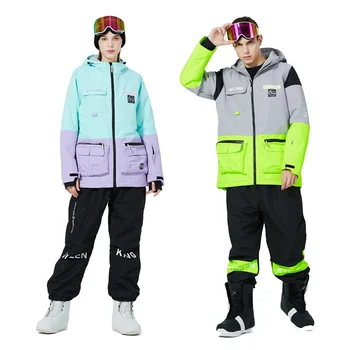 2022 Новые зимние лыжные костюмы для женщин, мужчин, Термальные ветрозащитные непромокаемые куртки и брюки для сноуборда, зимние пальто или брюки