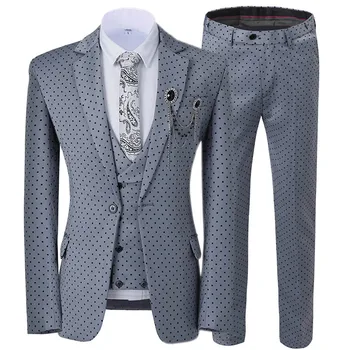 2022 Приталенный Двубортный мужской костюм, комплект из 3 предметов, Повседневный Жилет с вырезами в пятнах, Смокинги для Жениха, для вечеринки (блейзер + жилет + Брюки)
