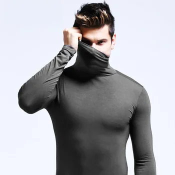 2022 Рубашка с высоким воротником, мужская теплая осенне-зимняя тонкая облегающая рубашка с длинным рукавом, однотонная футболка, нижнее белье