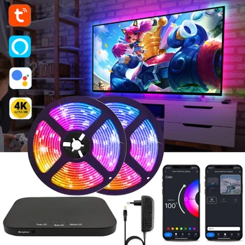 2023 Tuya Wifi Ambient TV PC Подсветка RGB Светодиодная Лента Для Устройств HDMI Поддержка Синхронизации цвета экрана 4K/HDR/ИГРЫ/TV BOX/Alexa Google