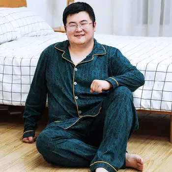 2023 Возрастной сезон, мужская хлопчатобумажная пижама с принтом размера плюс, брюки с длинными рукавами, толстый свободный костюм для полных и отдыха