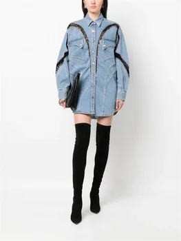 2023 летняя новая женская кружевная джинсовая куртка в стиле пэчворк, хлопковая тяжелая джинсовая куртка в корейском стиле, модные высококачественные женские топы y2k, ...