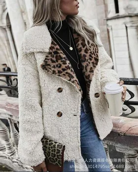 2023 Новое женское плюшевое пальто с леопардовым рисунком и длинными рукавами, флисовые плюшевые теплые куртки для женщин