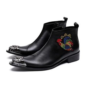 2023 Обувь для Банкета с острым носком и рисунком Для Отдыха, Модные Ботильоны большого размера на молнии, Классические мужские короткие ботинки из натуральной кожи