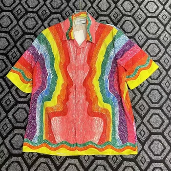 2023ss Новая рубашка Casablanca с полноцветным принтом, мужские женские гавайские пляжные шелковые рубашки Y2k, уличная одежда