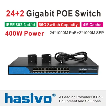 24-Портовый POE-коммутатор С 2 Гигабитными SFP 24 PoE 2 SFP-порта Gigbit PoE Ethernet Сетевой коммутатор 1000 Мбит/с Для установки в стойку