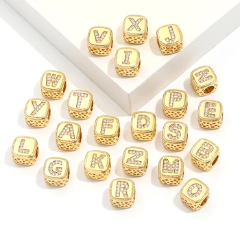 26 Бусинок с буквами-инициалами для изготовления ювелирных изделий Золотого цвета, Медное покрытие, CZ, Ожерелье 