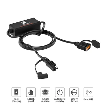 36 Вт QC 3,0 Быстрая зарядка мотоциклетного USB-зарядного устройства, быстроразъемный штекер, водонепроницаемый адаптер SAE-USB, встроенный смарт-чип