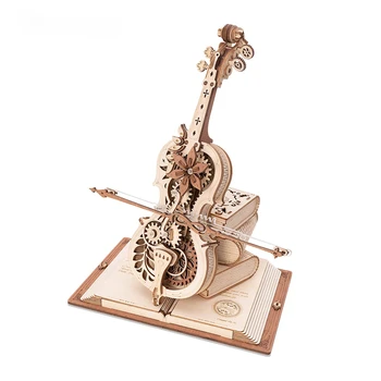 3D деревянная головоломка Волшебная виолончель Механическая музыкальная шкатулка с подвижным стержнем Забавные креативные игрушки для девочек AMK63