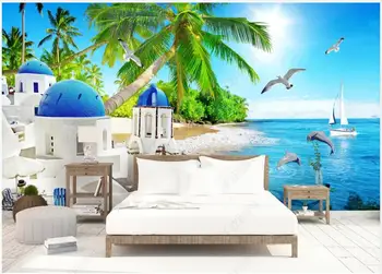 3d фотообои для стен в рулонах, настенная роспись на заказ, Европейский замок, море, кокосовая пальма, пейзаж, обои для домашнего декора гостиной