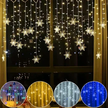 4 м светодиодные рождественские снежинки, струнные огни, USB Водонепроницаемая Гирлянда, Занавес, Рождественский светильник для вечеринки в помещении и на открытом воздухе