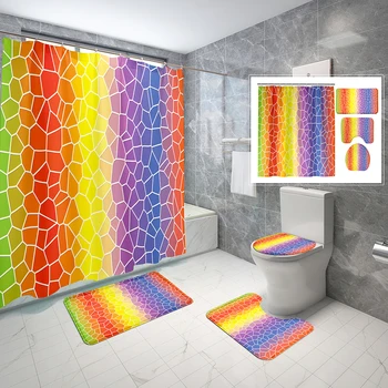 4 шт./компл., наборы занавесок для душа с абстрактным рисунком, Цветные занавески для ванной неправильной формы, Крышка унитаза, нескользящие коврики для ванной