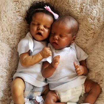43 см Кукла-близнец Реборн, Темнокожие африканские черные куклы ручной работы, Реалистичные Новорожденные Игрушки Bebe Reborn для девочек