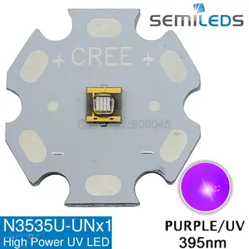 5 шт./лот! SemiLEDs 3 Вт ультрафиолетовый фиолетовый 3 Вт 395нм-400нм УФ светодиодный излучатель высокой мощности 3,6-3,8 В 350- 1000мА на 20 мм алюминиевой печатной плате