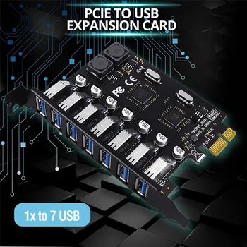 7 Портов USB 3.0 PCI Express Adapter Card Карта расширения USB, PCIe Riser Card для ПК, Linux / WindowsXP/ 7/ 8/ 8.1/ 10