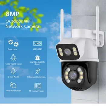 8-Мегапиксельная PTZ Wifi Камера Наружного ночного видения с двойным экраном для обнаружения человека 4-Мегапиксельная IP-камера видеонаблюдения