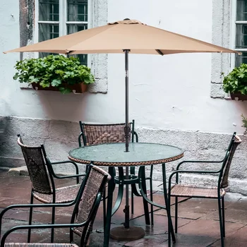 9-футовый зонт для патио, Стальной наклон с рукояткой, сад на открытом воздухе, белый