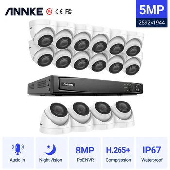 ANNKE 16-Канальная Система видеонаблюдения FHD 5MP POE H.265 + 8-мегапиксельный видеорегистратор С 16X5-Мегапиксельными Всепогодными POE-камерами Видеонаблюдения С Аудиозаписью