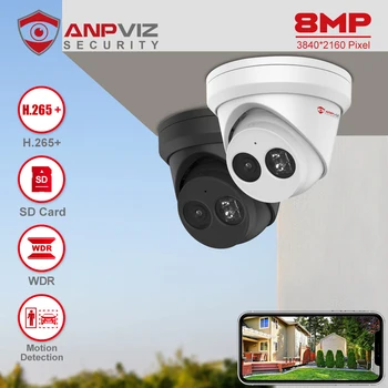 Anpviz 8MP POE IP-Турельная Камера Наружного Ночного Видения 30m CCTV Видеонаблюдение IP67 Max 512GB SD-карта Обнаружение движения 2.0