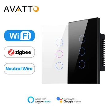 AVATTO Tuya WIFI/Zigbee Smart Light Switch Требуется Нейтральный провод, Настенный Сенсорный выключатель, работа с Alexa, Google Home
