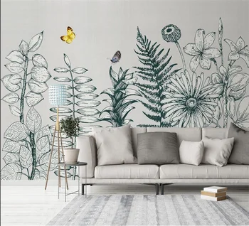 Beibehang Пользовательские 3D обои Скандинавские тропические растения линия Бабочка цветок фотообои обои для домашнего декора papel de parede