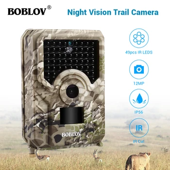 BOBLOV PR200 12MP 49PCS ИК-светодиоды Камера для охоты на Тропу Водонепроницаемые Наружные Камеры видеонаблюдения Дикой природы Фотоловушки с поясом