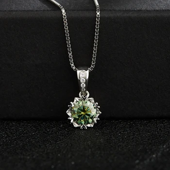 BOEYCJR Снежинка Серебро 925 пробы 1 карат/2 карата Зеленый муассанит VVS1, Элегантное свадебное ожерелье с подвеской для женщин, подарок