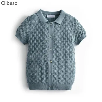 Clibeso 2023 Трикотажные Рубашки поло Для мальчиков, Летние Детские Трикотажные топы с короткими рукавами, Вязаные рубашки для мальчиков-подростков, Одежда