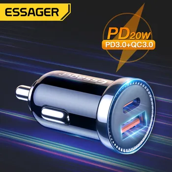 Essager USB Автомобильное Зарядное устройство USB Type C Quick Charge QC 3,0 Для iPhone 14 13 12 Pro Max Xiaomi Быстрое Зарядное Устройство Для Телефона в автомобиле