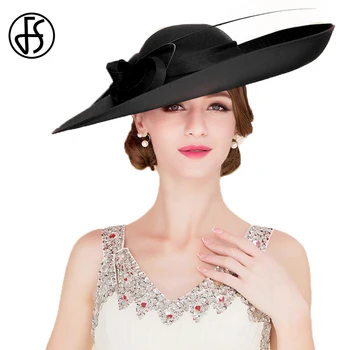 FS Шляпа Кентукки с большими полями, Королевские свадебные шляпы для женщин, элегантные церковные платья, женская Черная Красная фетровая шляпа для чаепития