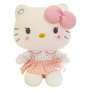 Hello Kitty, Супер милая юбка с цветочным рисунком и бантом, игрушка-кошка, аниме, Мультяшная плюшевая кукла около 35-75 см, подарок на день рождения для девочек и детей