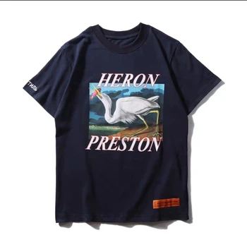Heron Preston/ весенне-летние сине-белые хлопковые футболки высокого качества для мужчин и женщин