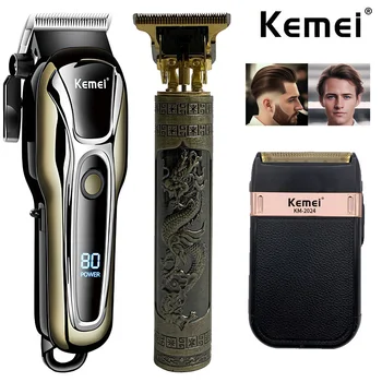 Kemei KM-1990 KM-2024 T9, Перезаряжаемая Электрическая машинка для стрижки волос, Профессиональный парикмахерский Триммер, Электробритва